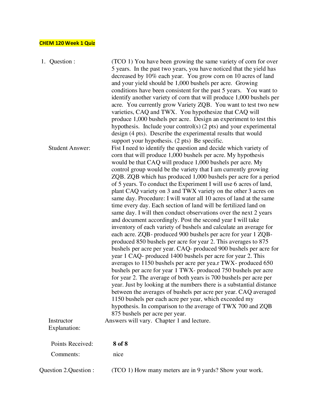 Preview image for CHEM 120 Week 1 Quiz (Questions and Answers)